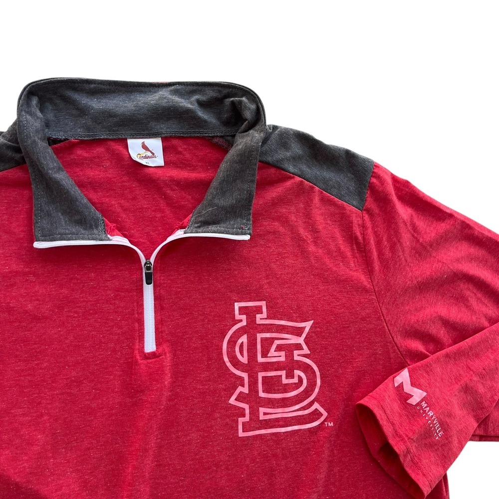 St Louis Cardinals MLB Quarter Zip Pullover Red Heathered Mens XL Maryville Univ